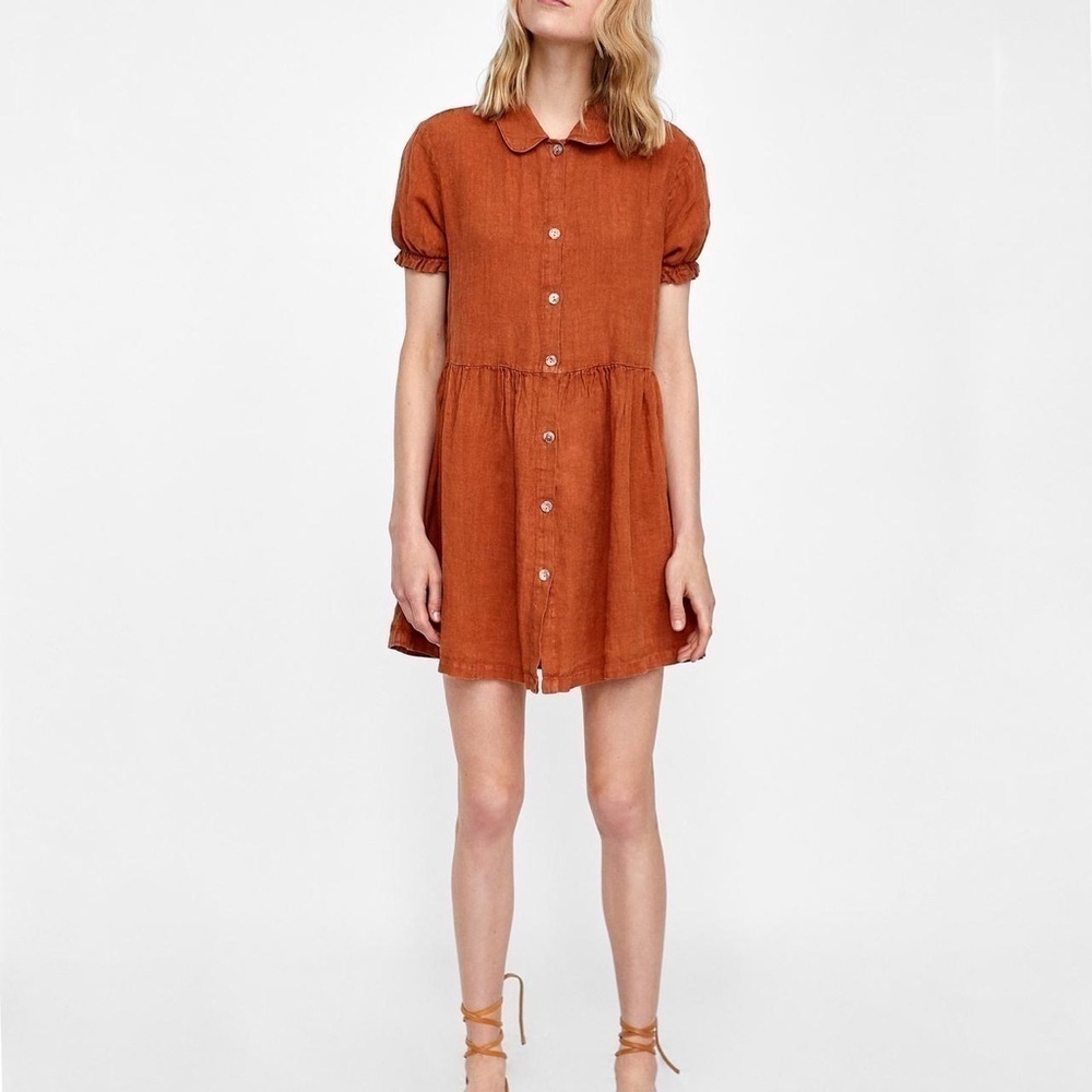 Zara womens linen rust dress S